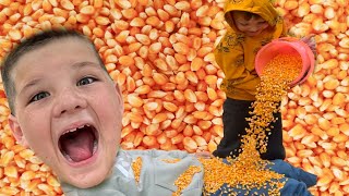 BURiED in CORN!! Caleb Goes to the Pumpkin Patch with friends! A family Halloween Tradition. screenshot 5
