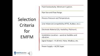 Selection criteria for magnetic flow meter