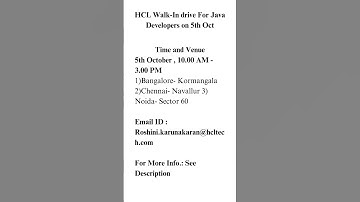 HCL Walk-In drive For Java Developers on 5th Oct