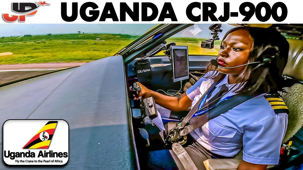 Uganda Airlines CRJ-900 Cockpit landing at Kinshasa