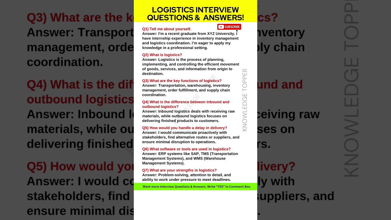 Logistics Interview Questions And Answers