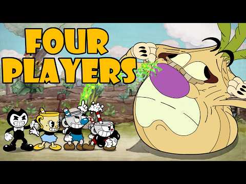 Cuphead - Four Players Co-op Gameplay VS All Bosses With Extreme Rapid Fire Rate !!