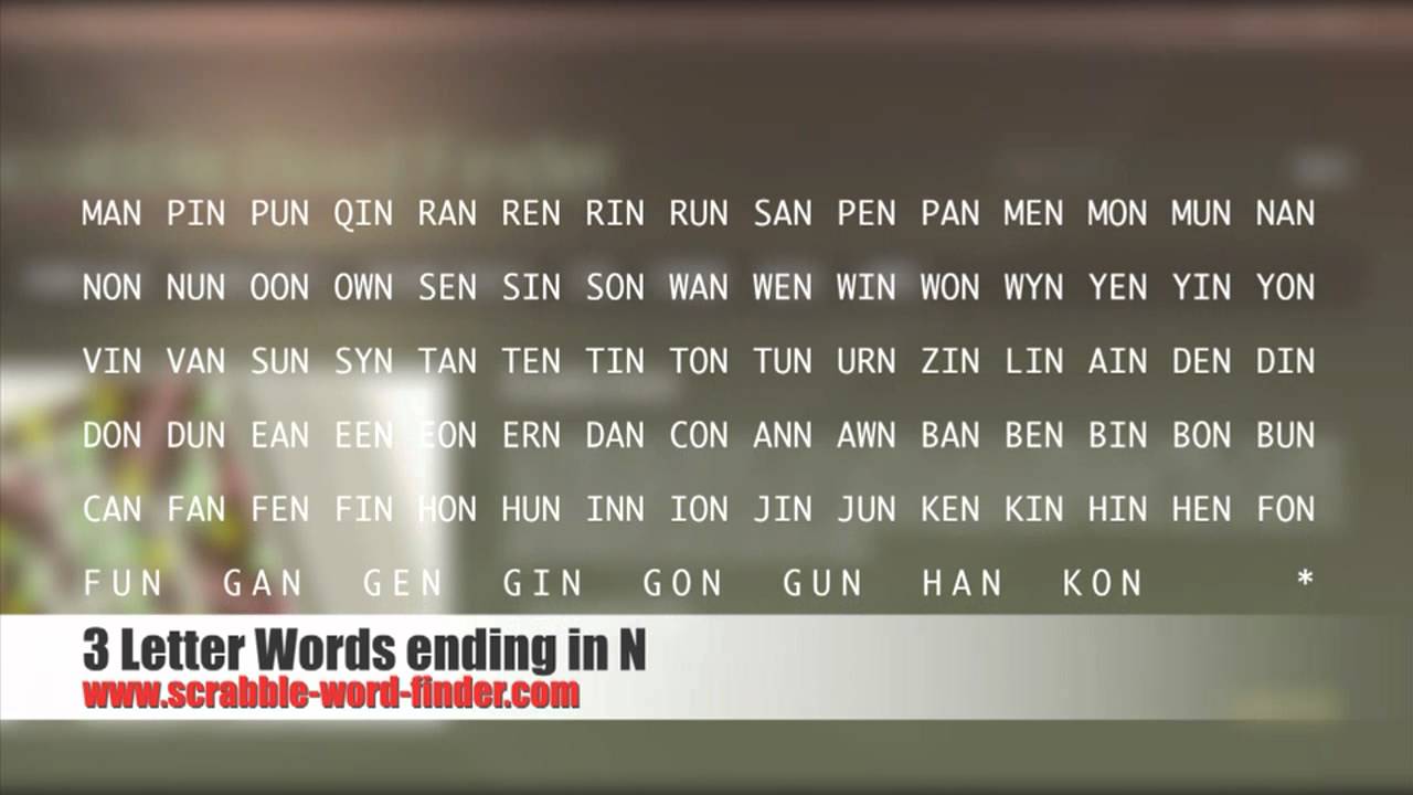 3 letter words ending in N - YouTube