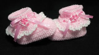 SUPER EASY CROCHET BABY BOOTIES / CUFFED BABY GIRL SHOES  CROCHET PATTERN FOR VARIOUS SIZES