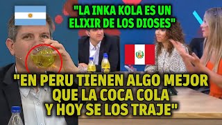 PERIODISTAS ARGENTINOS PRUEBAN EN VIVO LA INKA KOLA Y LA COMIDA PERUANA EN SET DE TV