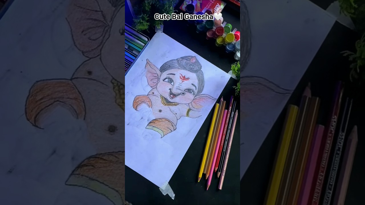 cute Bal Ganesh ji drawing with colouring part 🌼#shorts #art #drawing
