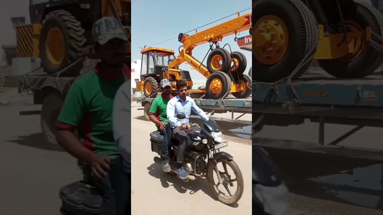 hydra crane load truck on road beutifull