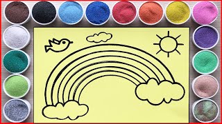 Colored sand painting rainbow in the sky with clouds and bird, sand art (Chim Xinh channel) screenshot 2