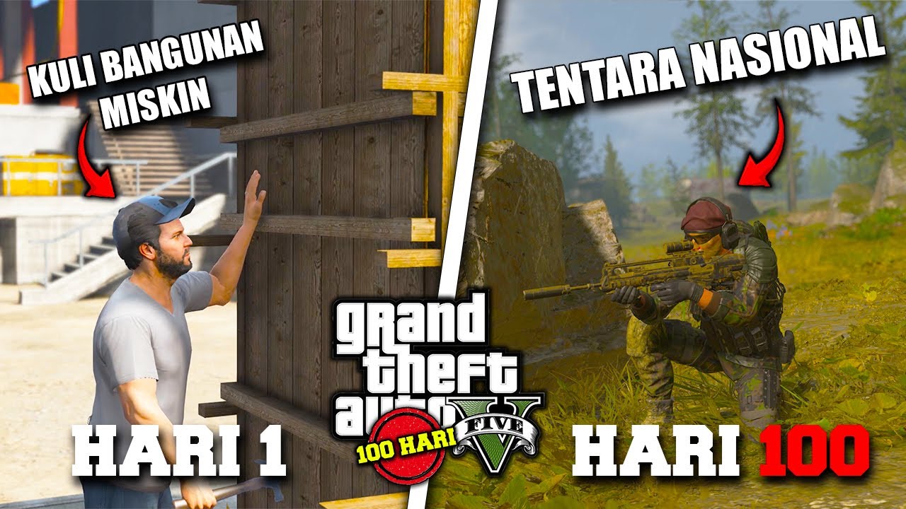 100 HARI DI GTA 5 DARI KULI BANGUNAN SAMPAI MENJADI TENTARA PALING DITAKUTI