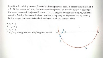a particle p is sliding down a frictionless hemispherical bowl. It passes the point A at t=0
