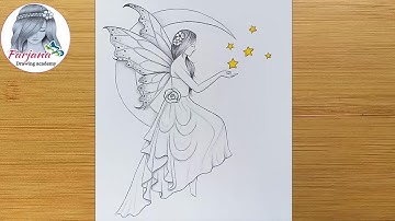 A fairy is sitting on the Moon  - Pencil Sketch || How to draw Fairy Dreams Scenery || peri çizimi