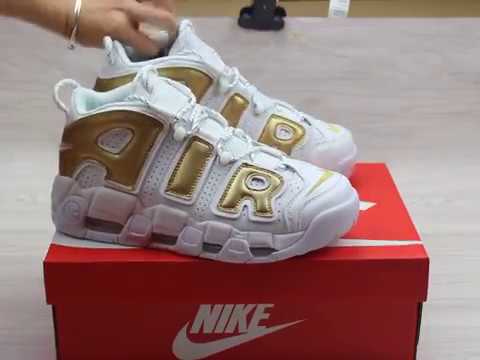 nike air uptempo white and gold