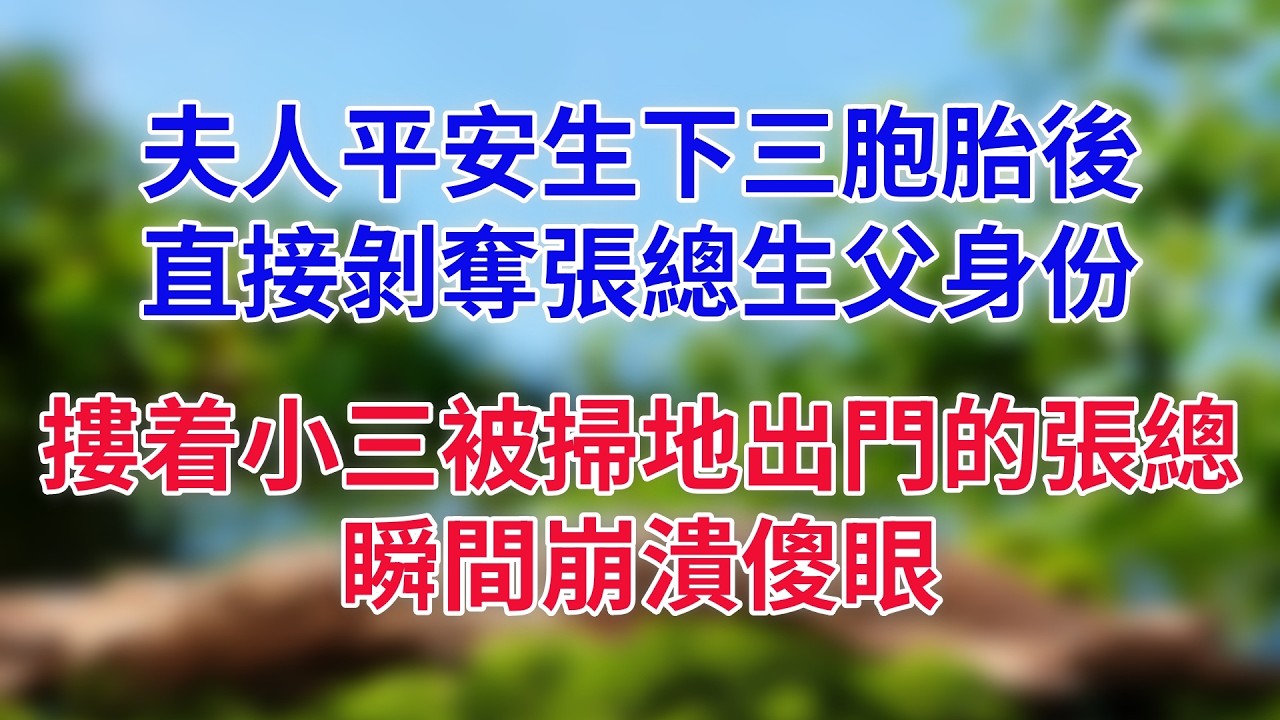 夫人平安生下三胞胎後，直接剝奪張總生父身份，摟着小三被掃地出門的張總瞬間崩潰傻眼