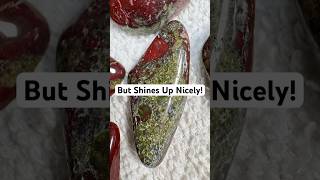 Dragon’s Blood Jasper before and after tumbling. #rocktumbling #rocks #jasper #dragonsblood