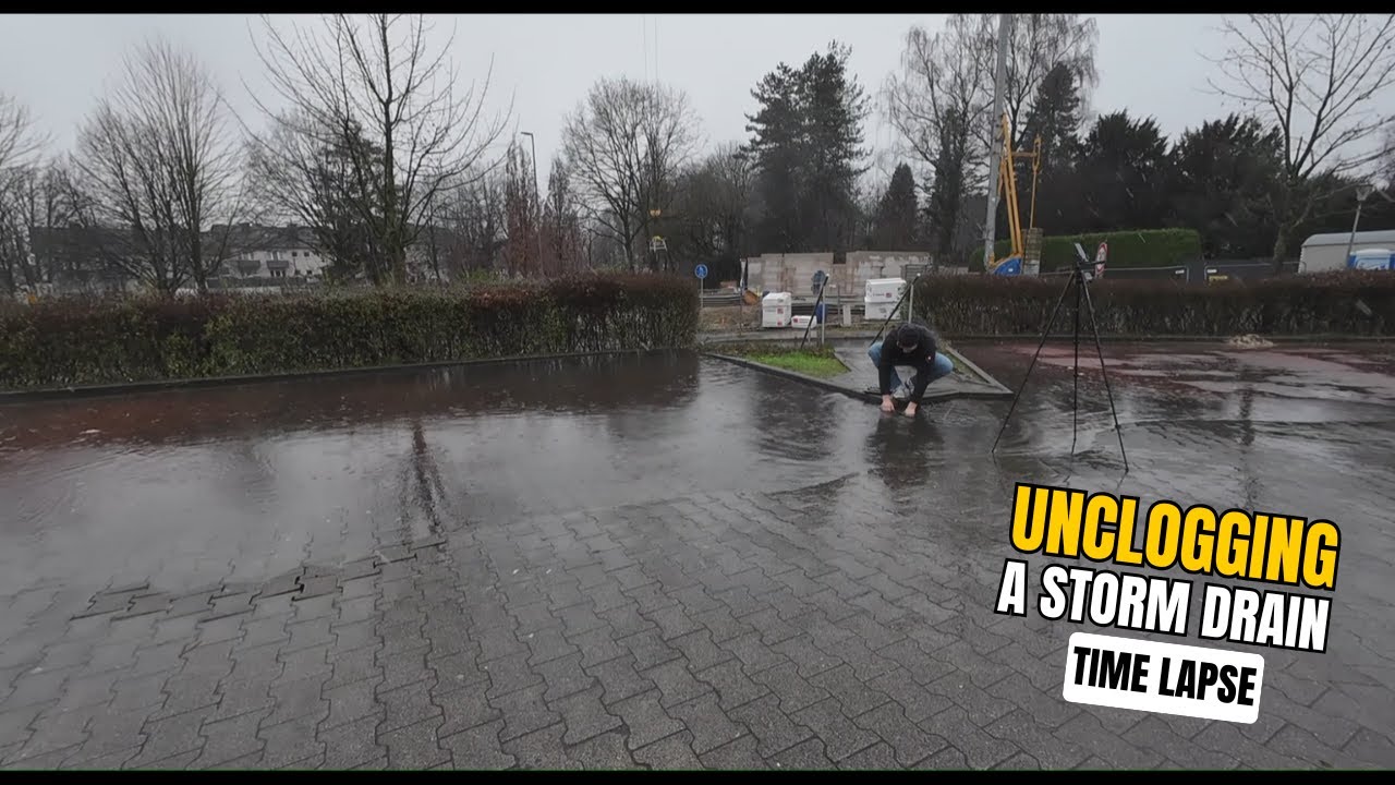 #053-2 - Time Lapse - Unclogging a storm drain during rain in Germany ...