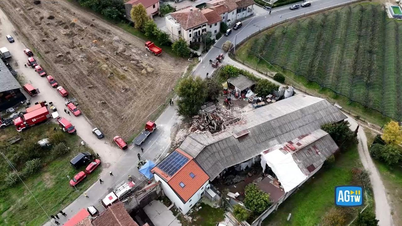 CASTEL D'AZZANO, il drone riprende le macerie del casolare distrutto