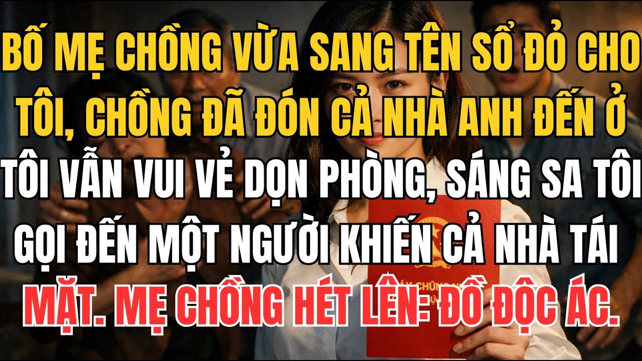 BỐ MẸ CHỒNG VỪA SANG TÊN SỔ ĐỎ CHO TÔI, CHỒNG ĐÃ ĐÓN CẢ NHÀ ANH ĐẾN Ở. TÔI VẪN VUI VẺ DỌN PHÒNG, ...