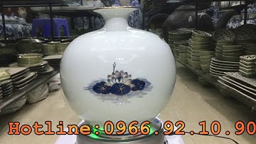 Bình hút tài lộc vẽ vàng - lý ngư vọng nguyệt - cao 40cm