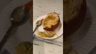 Eating a bread bowl at Panera