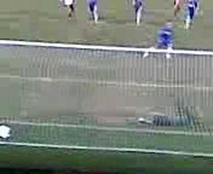 Oldham scoring the first of their two penalties against AFC Bournemouth, 11/03/2008, filmed from the away end.