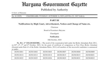 Haryana First class boiler operator exam result 2025 | Haryana boiler exam pass candidate list