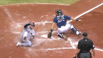 CLE@TB: Lindor plates Perez with a single to right