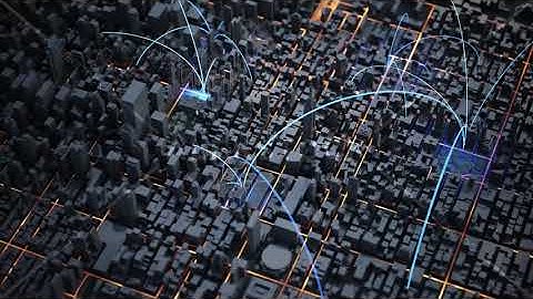 Modern city with abstract futuristic network connections