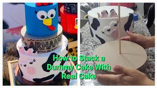 How to Stack a Dummy Cake | Easy Way to Stack A Dummy and Real Cake | Farm Animal Themed Cake
