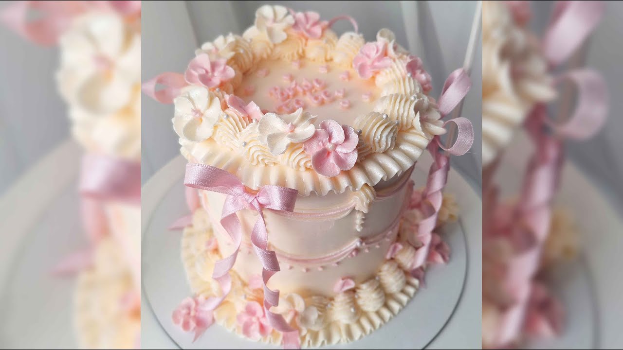 "VINTAGE PASTA" Çiçekli ve Kurdeleli Bride Pasta Süslemesi🌸 