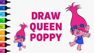 How to Draw and Color Queen Poppy | Trolls World Tour Drawing
