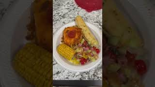 Mrs Netta cooking Sunday dinner lasagna corn on the cob salad and garlic bread!!