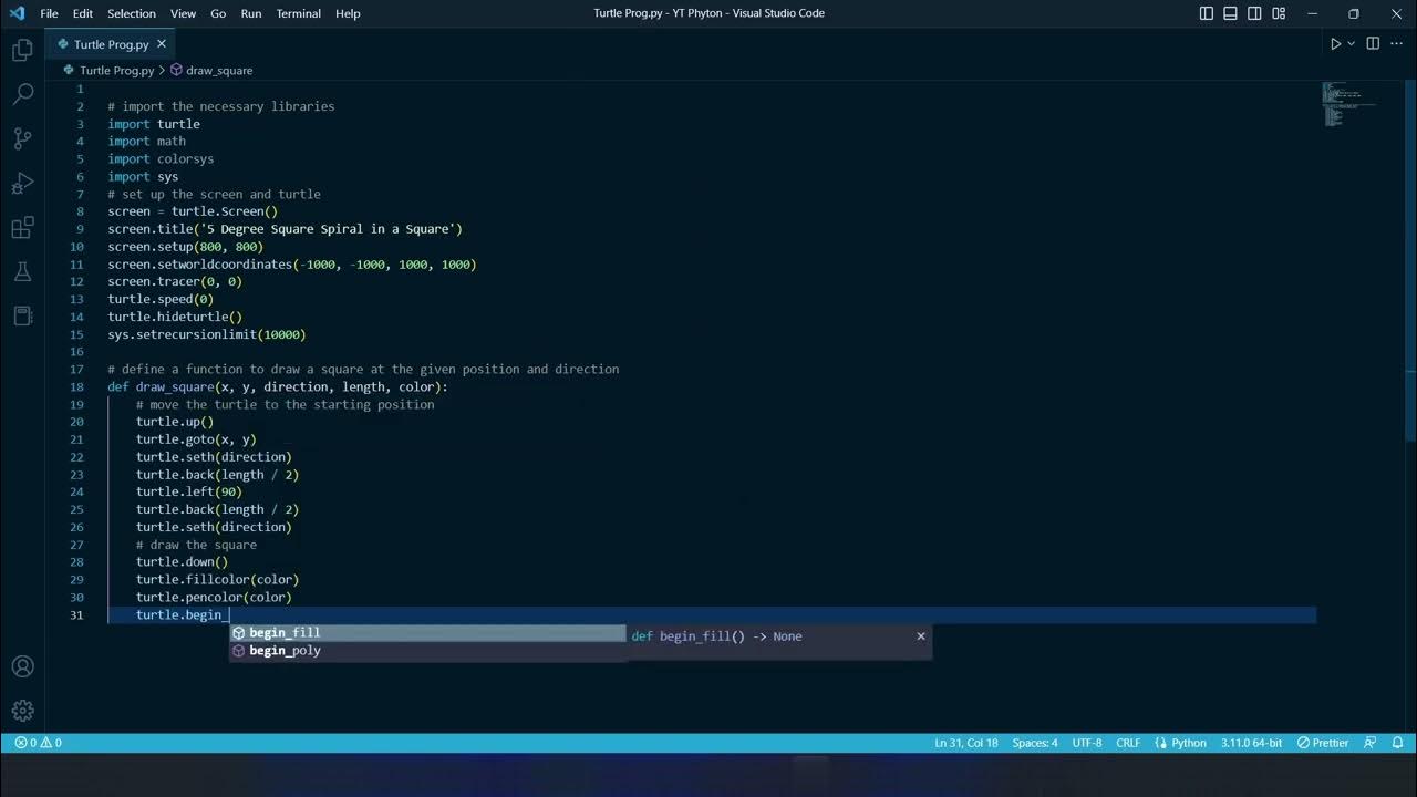 Drawing a Colorful Square Spiral Using Python Turtle Graphics Library ...