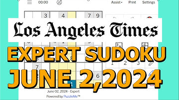 Sudoku Solution | Los Angeles Times | June 2, 2024 Expert Level