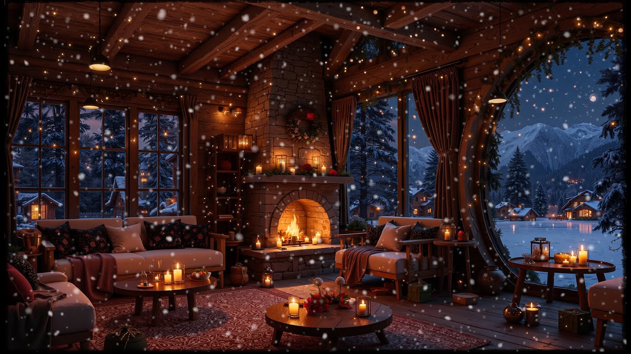 Calm Piano Background Music with New Year 2026 🎆Winter Cabin Ambience & Crackling Fireplace to Relax