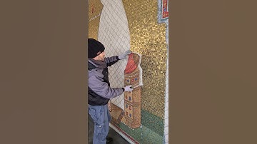 Installation of mosaic Christ on throne 1 #mosaicart #artinprogress #arttutorial #shorts #byzantine