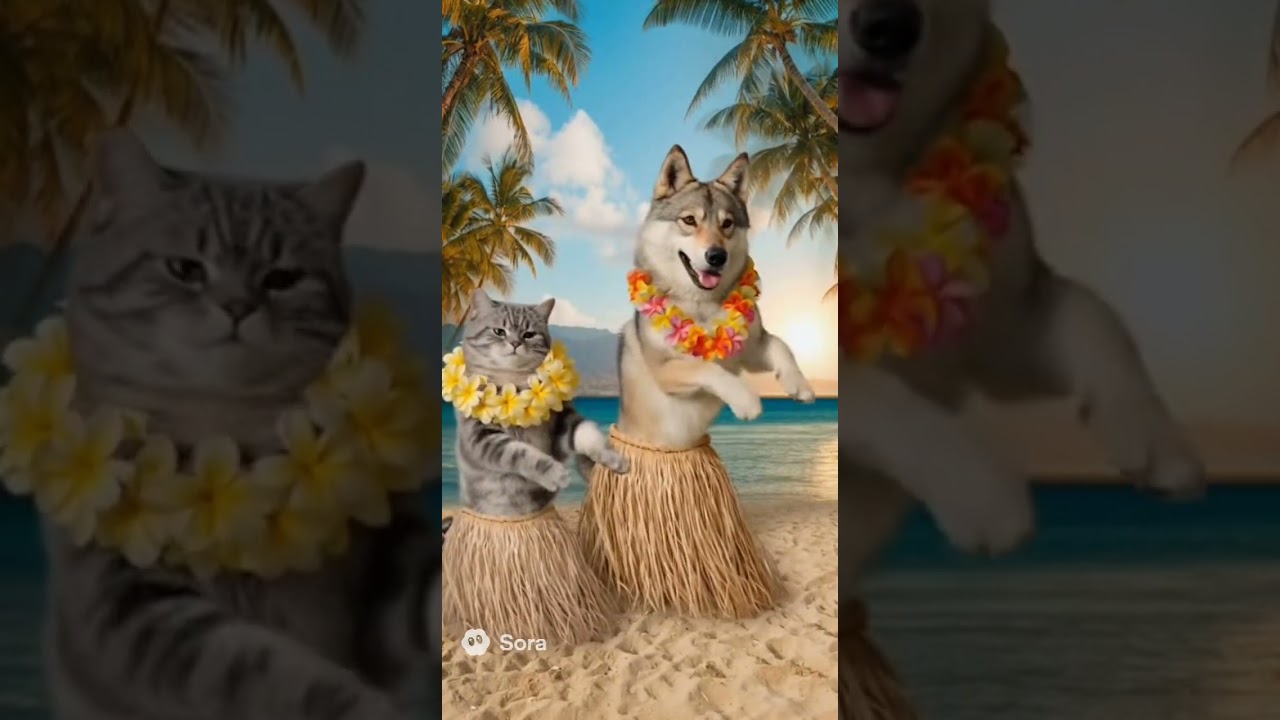 When a Fat Cat and Wolfdog Go Full Aloha Mode Hilarious Hula Moves!