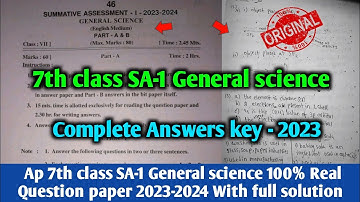 Ap 7th class sa1 general science question paper and answer 2023-24|class 7th sa1 ps&nd answer key