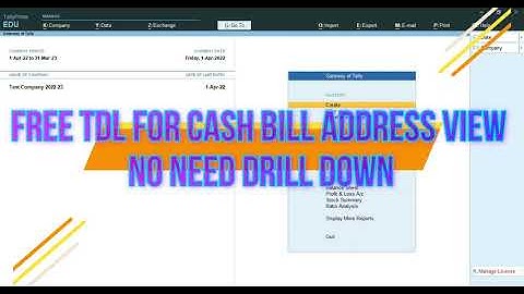 Free tally prime tdl for cash bill address view no need drill down#tallytdl#tallyprime