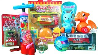 Toys, 여러 장난감들, dog roulette, balloon pressure,clockwork toys, food eraser, bus toy,led toys