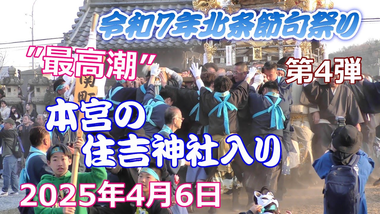 ライブ 令和7年北条節句祭り・最高潮・本宮♦️15屋台の住吉神社入り😍神輿還御・龍王舞・鶏合わせ神事