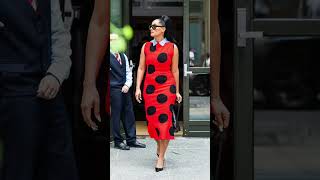 Tracee Ellis Ross takes a fashion risk in a red and black polka dot dress while stepping out in NYC