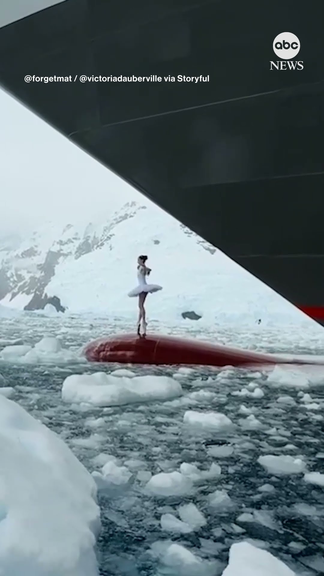 Ballerina dances surrounded by ice off the coast of Antarctica