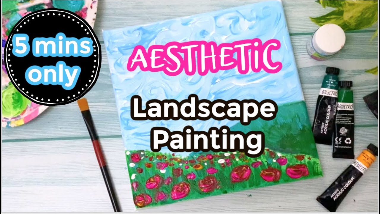 Super Easy Aesthetic Landscape Painting Canvas/ 5 min idea
