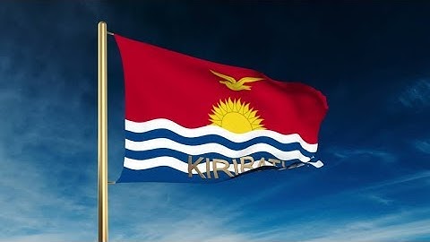 4K Kiribati flag slider style with title. Waving in the wind with cloud background animation Stock