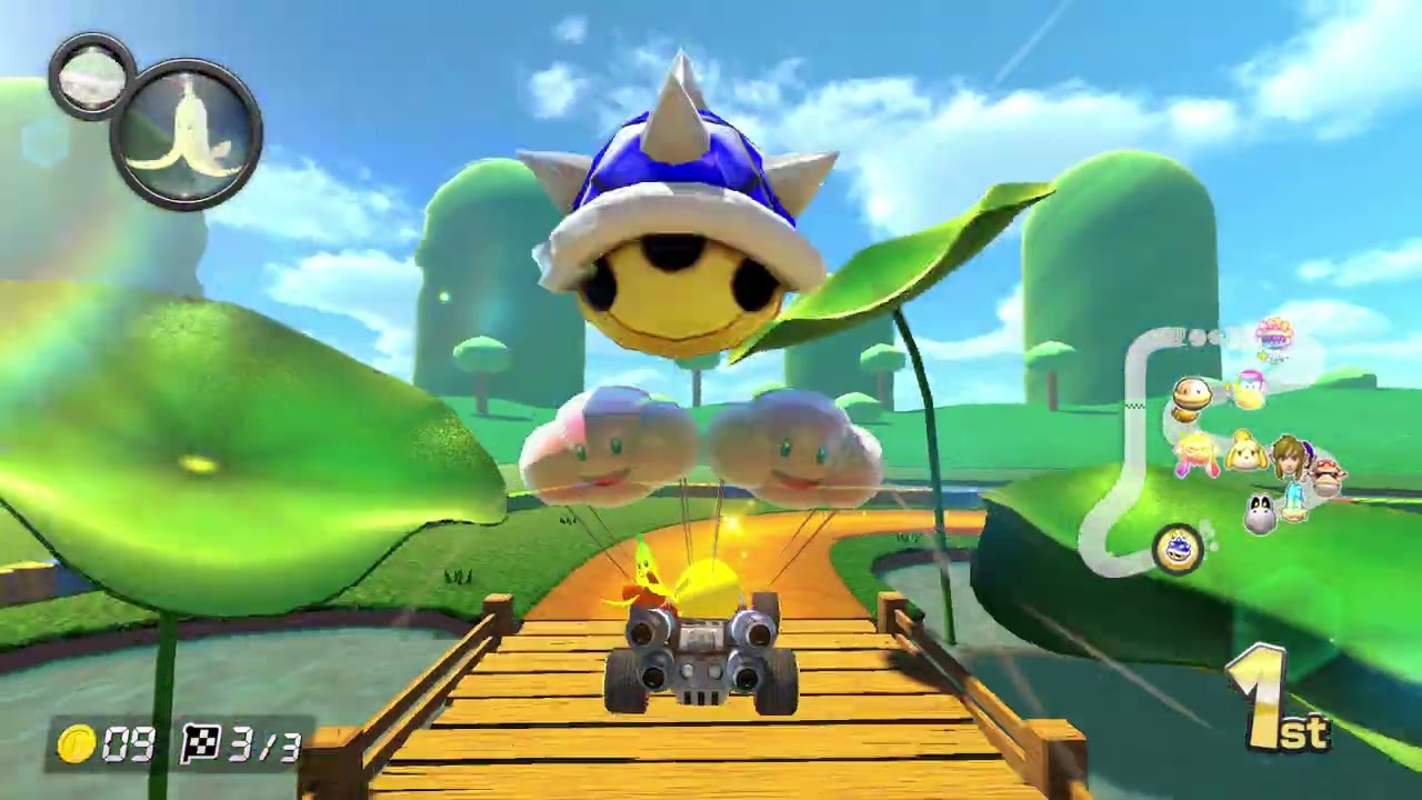 Pac - Man wins the Cloud Cup in Mario Kart 8 Deluxe