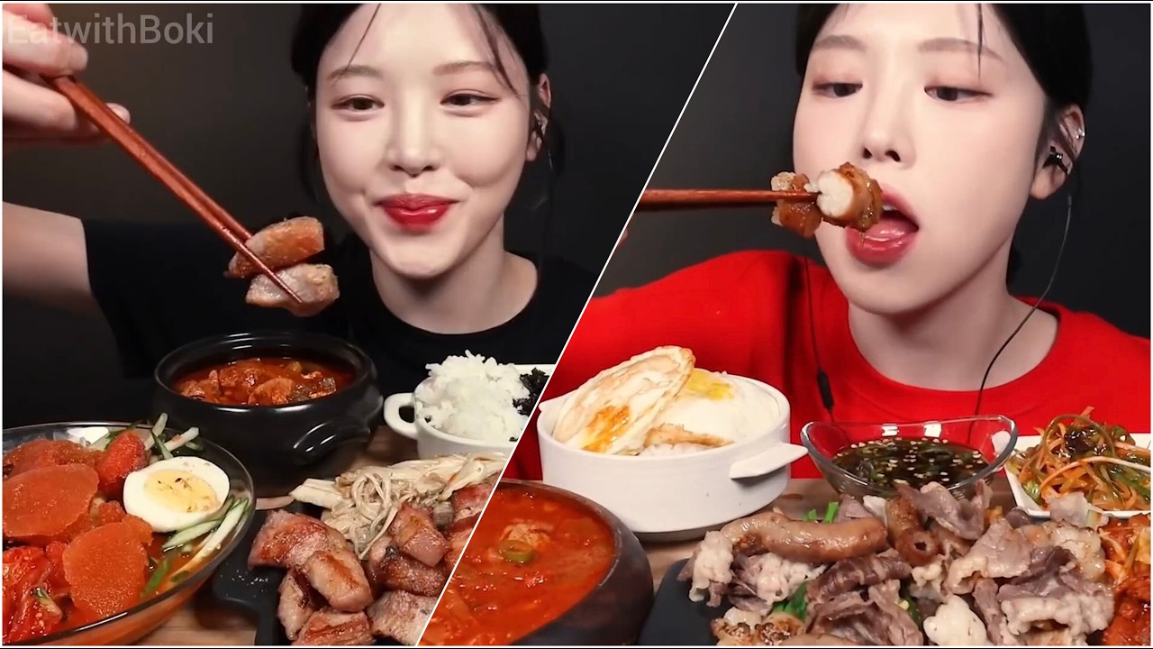 Mukbang beef spicy kimchi soup noodle rice & eggs big bites asmr compilation voll 56
