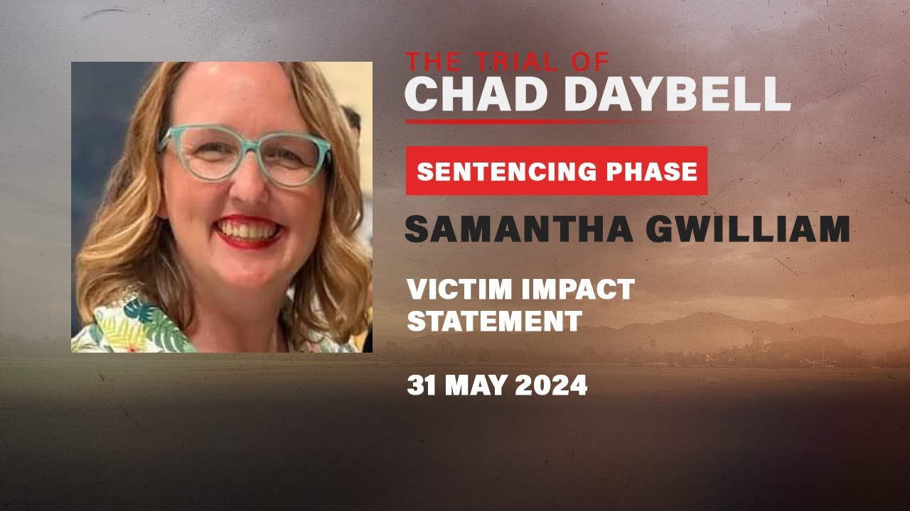 Саманта Гвиллиам зачитывает заявление о влиянии преступления на жертву во время этапа вынесения п...
