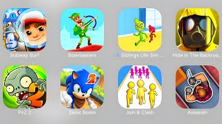 Subway Surf,Bowmasters,Siblings Life Sim,Sonic Dash,Backrooms,Plants vs Zombies 2,Join & Clash