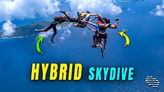 International Group of Skydivers Perform a Hybrid Jump