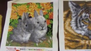 Вышивка крестом для начинающих. Зайчики и Тигр - картинки на канве для вышивки крестом Вышивка крестом для начинающих. Зайчики и Тигр - картинки на канве для вышивки крестом